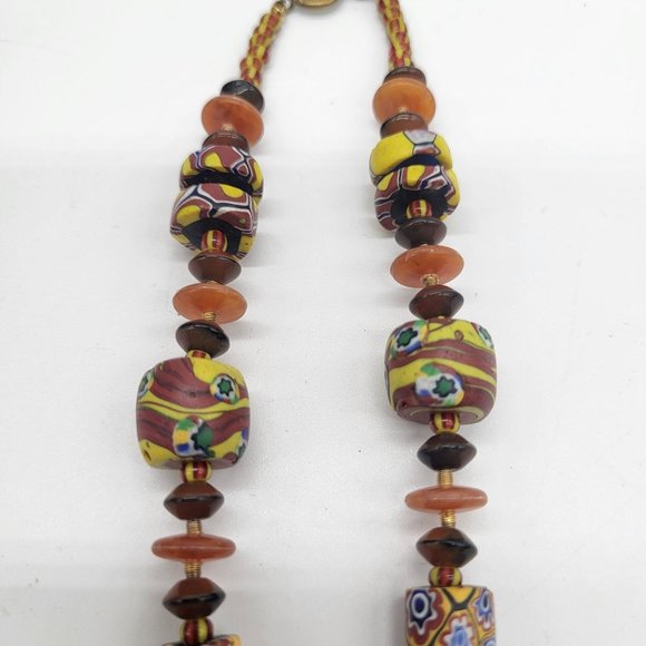 VTG Signed VOGUE African Mask Painted Beaded Pendant Necklace RARE - Picture 5 of 11